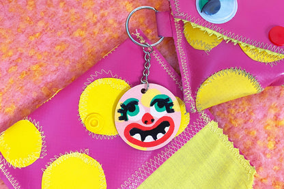 Hand painted Mr Blobby inspired wooden 4cm keyring