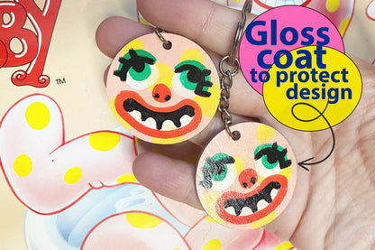 Hand painted Mr Blobby inspired wooden 4cm keyring