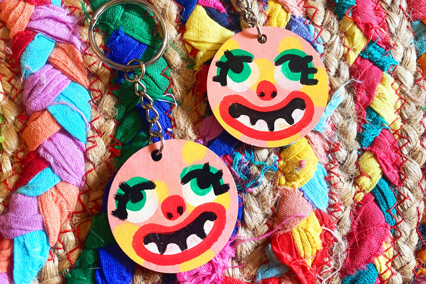 Hand painted Mr Blobby inspired wooden 4cm keyring