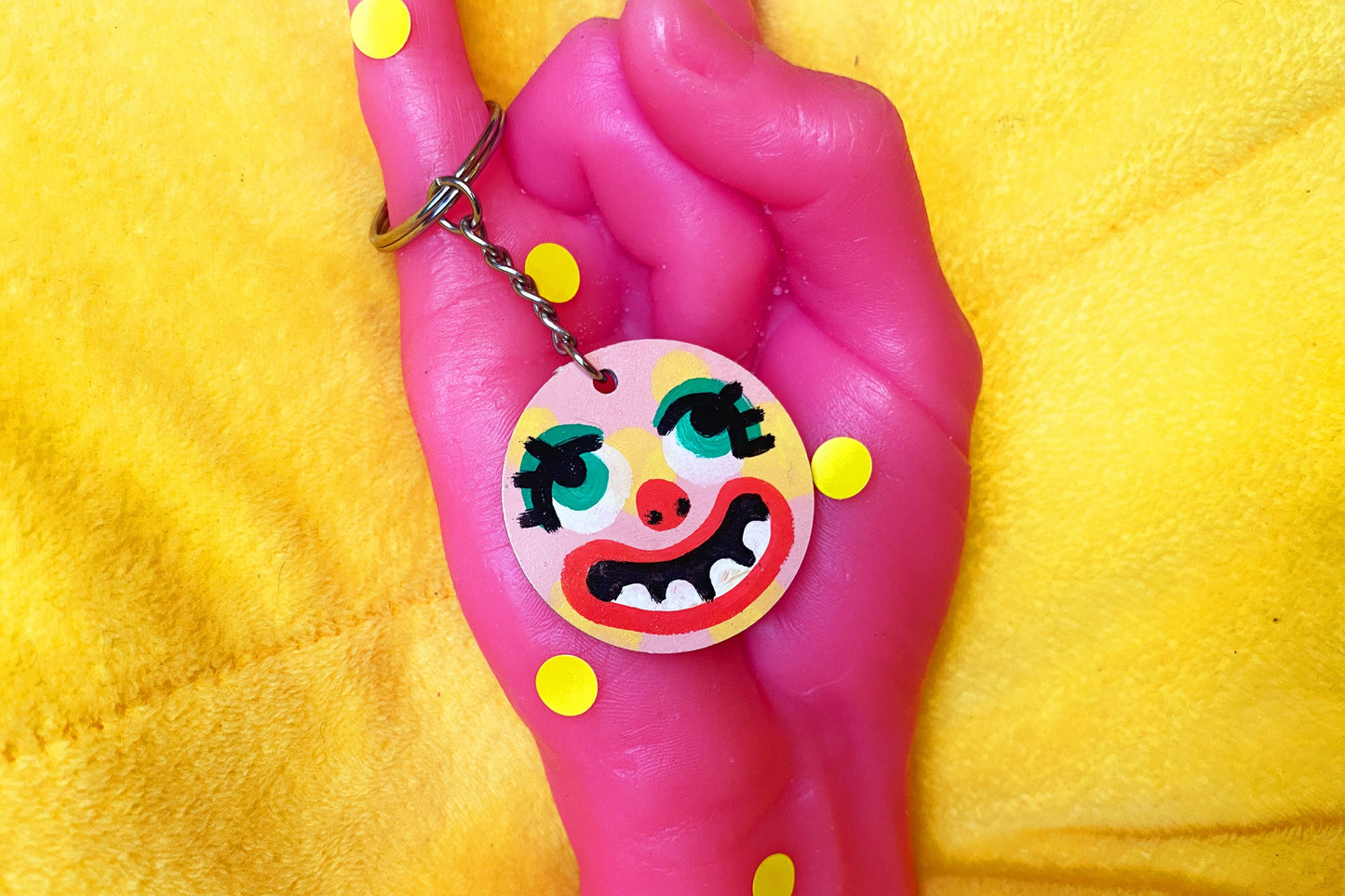 Hand painted Mr Blobby inspired wooden 4cm keyring