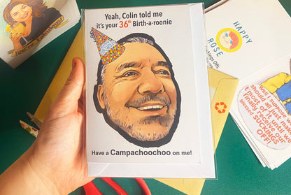 Bob Mortimer Train Guy inspired Birthday Card - Blank inside - Have a Campachoochooo me! - Personalised age -