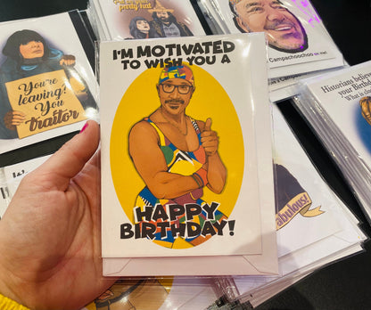 I’m Motivated to wish you a happy Birthday - 1990s Mr Motivator TV inspired Card