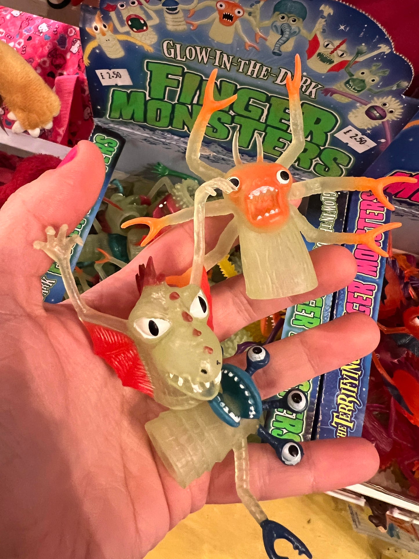 4 GLOW IN THE DARK Finger monster toys - picked at random