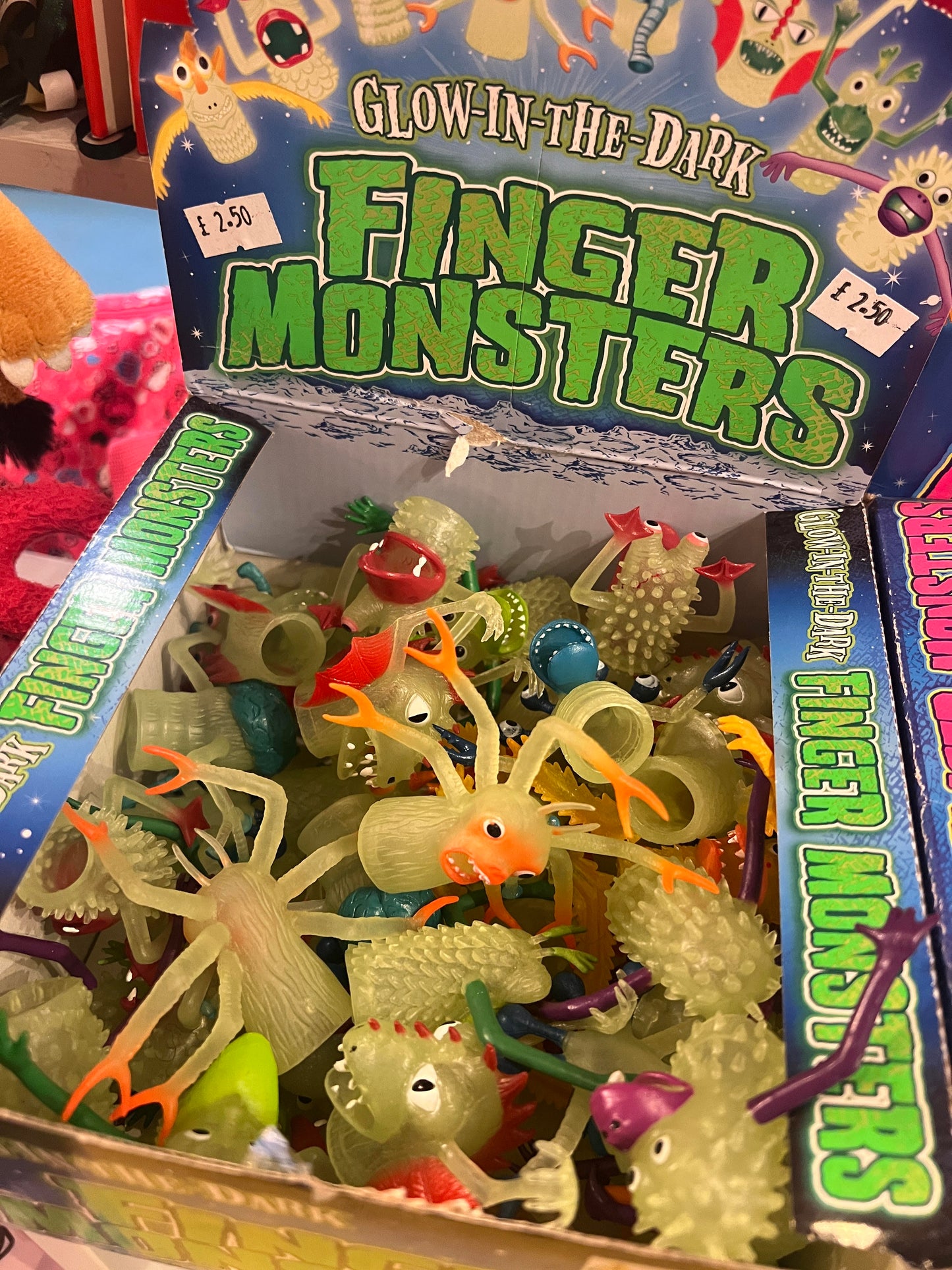 4 GLOW IN THE DARK Finger monster toys - picked at random